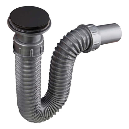 Sifón Lavamanos Flexible Gris Con Push Negro Mate