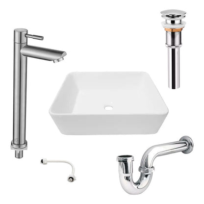 Combo Lavamanos Rectang.+griferia Agua Fria+push Y Sifon Gf4