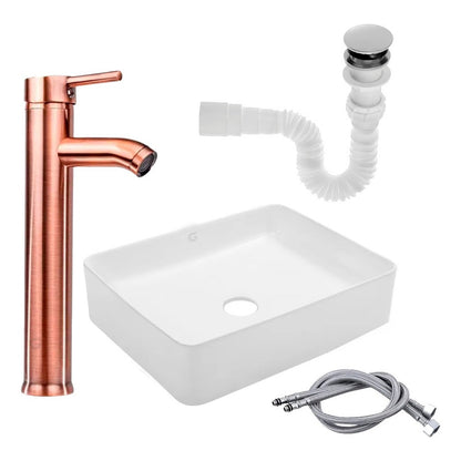 Kit Lavamanos Rectangular+grifo Mono.cobre Antiguo+push