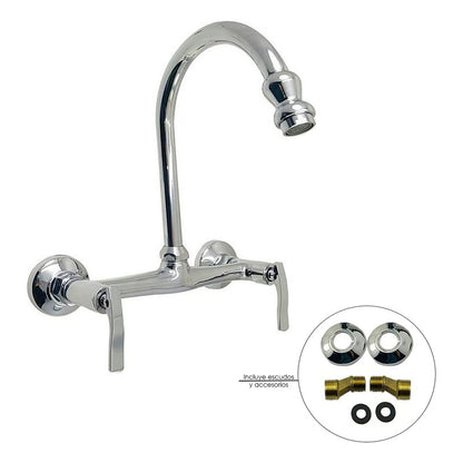 Grifería Mezclador Lavaplatos Pared Cromada 8puLG Tipo Pala