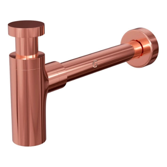 Sifón Para Lavamanos Cilíndrico En Metal Cobre Satinado