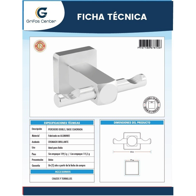 Perchero Doble Base Cuadrada En Aluminio