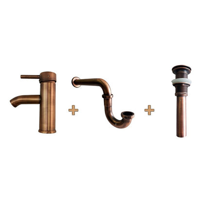 Kit Llave Lavamanos Baja + Sifón + Desagüe Cobre Antiguo