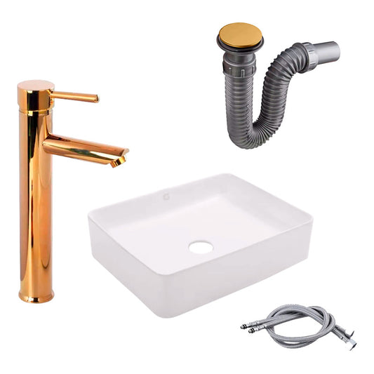 Kit Lavamanos Rectan.+griferia Monoc.brillante+push Oro