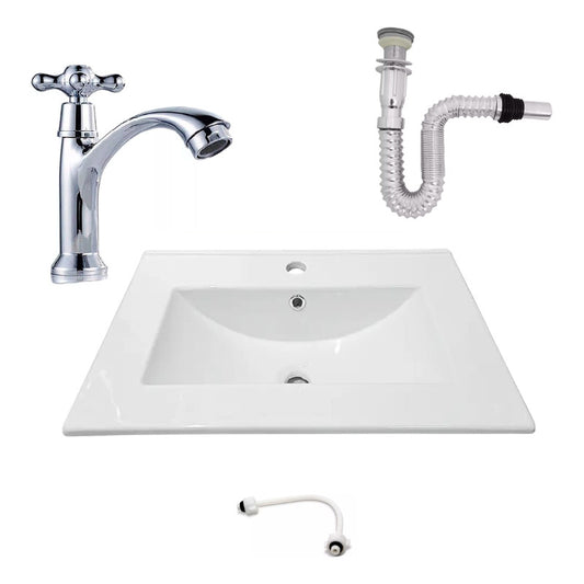 Kit Placa Lavamanos 61*46.5cm+griferia Agua Fria+push Flex.5