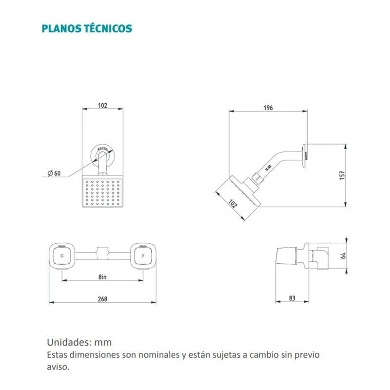 Ducha 8puLG+ Manija Solid Cristal Grival