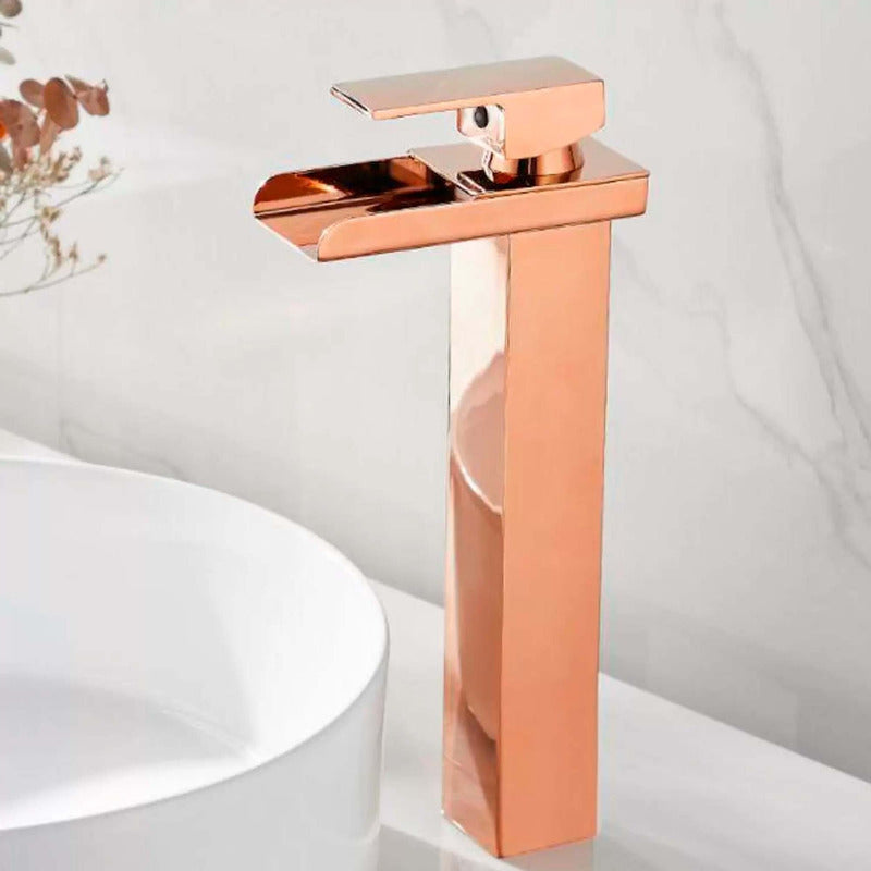 Grifería Monocontrol Lavamanos Cascada Alta Oro Rosa