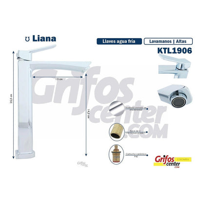 Grifería Lavamanos Agua Fría Alta Liana