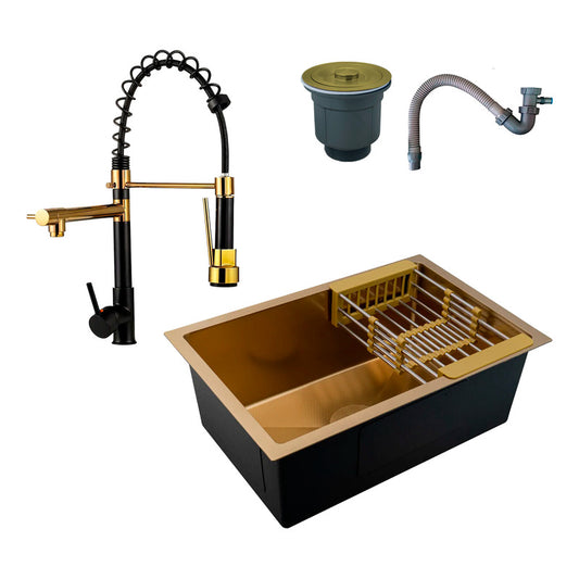 Combo Lavaplatos 60*45cm+griferia Lvp Gourmet Oro+accesorios