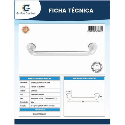 Barra De Seguridad De 40cm En Aluminio