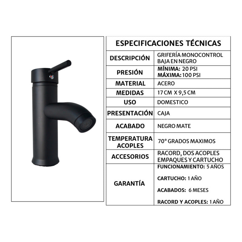 Kit Placa Lavamanos 51*40cm+griferia Monocontrol+push Negro5