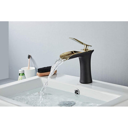 Grifería Monocontrol Lavamanos Bajo Cascada Negro Y Oro