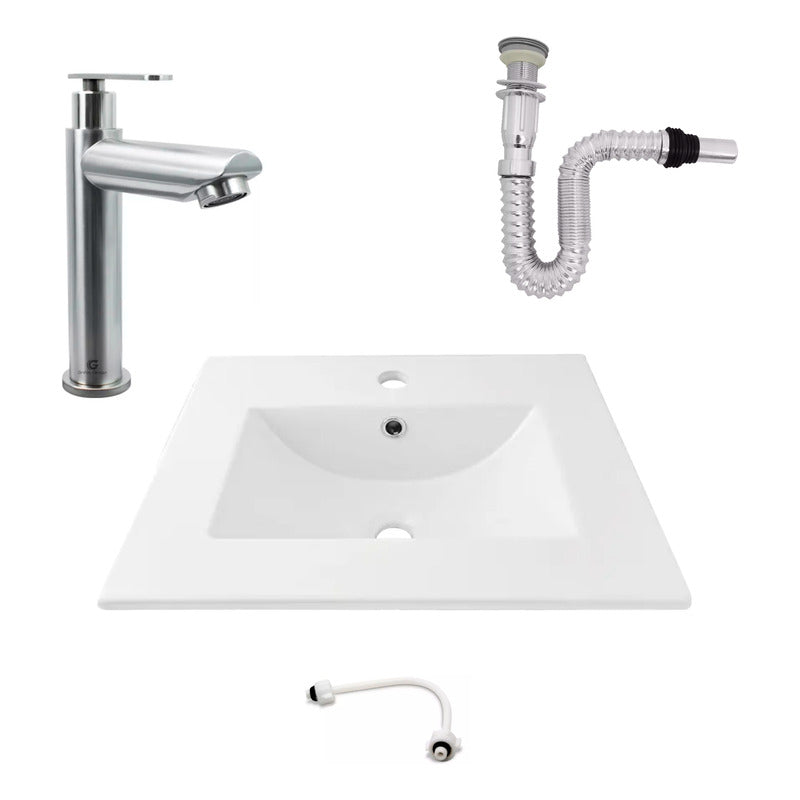 Kit Placa Lavamanos 51*40cm+griferia Agua Fria+push Flex. 6