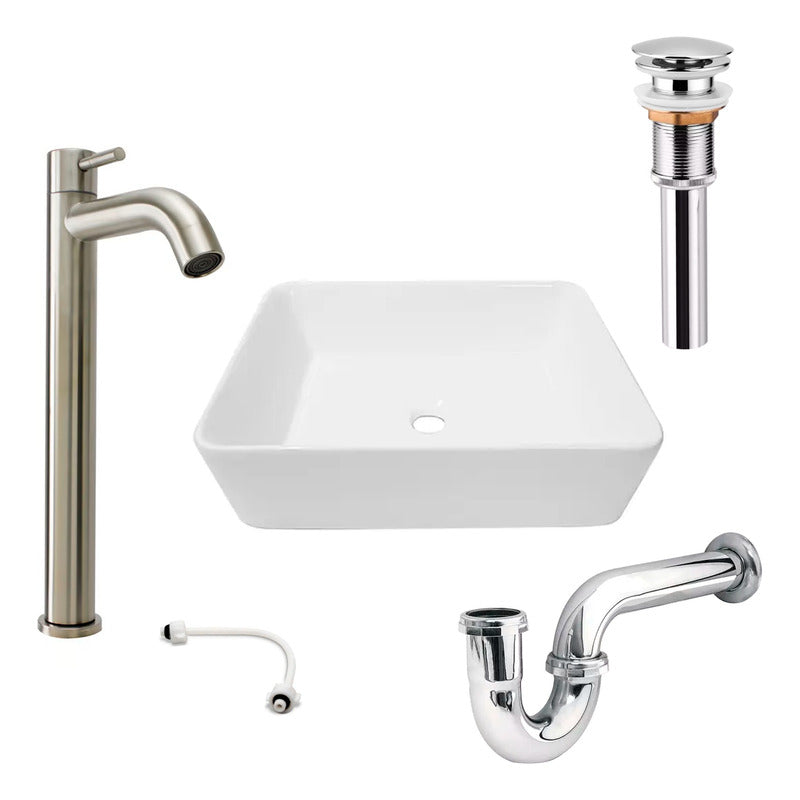 Combo Lavamanos Rectang.+griferia Agua Fria+push Y Sifon Gf3