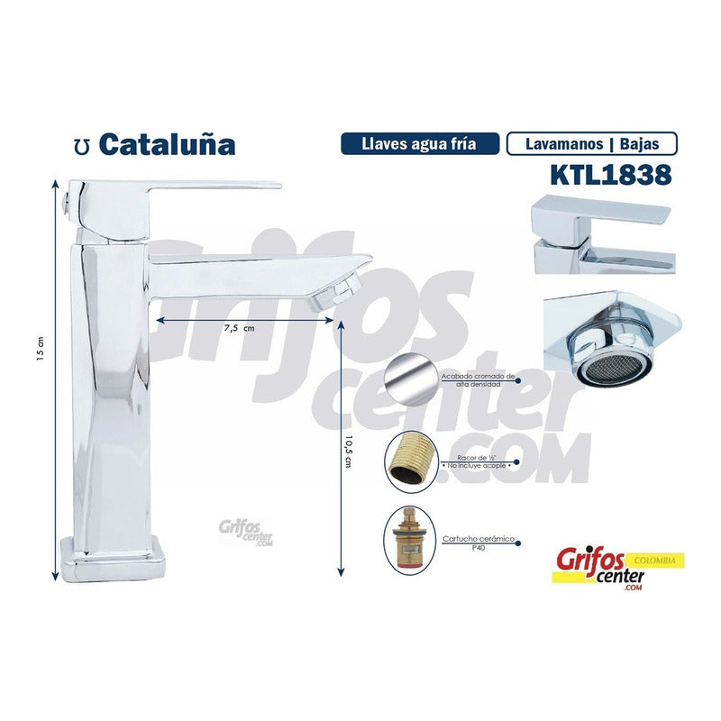 Grifería Para Lavamanos Baja Agua Fría Cataluña