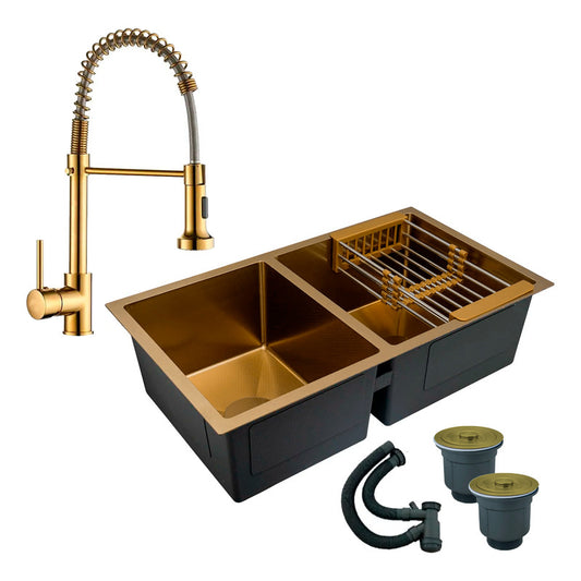 Combo Lavaplatos Doble 77*45cm+griferia Lvp Oro Gourmet+acc