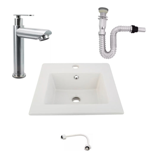 Kit Placa Lavamanos 41cm+griferia Agua Fria+push Flexible 6