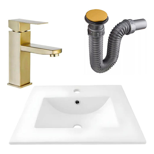 Combo Placa Lavamanos 61*40cm+griferia Monocontrol+push Oro1