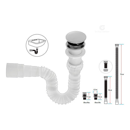 Kit Lavamanos Blanco+griferia Agua Fria Acero+push Y Acople