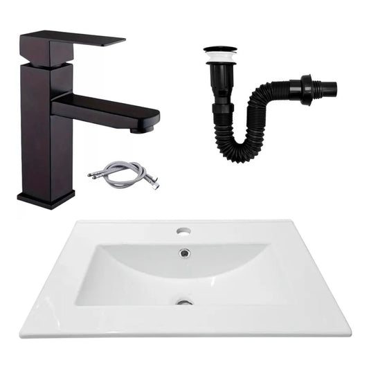 Combo Placa Lavamanos 61*40cm+grif.monocontrol.+push Negro7