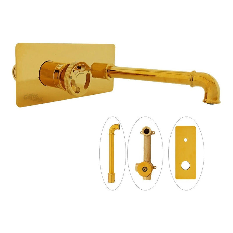 Griferia Lavamanos De Pared Industry Gold Vintage