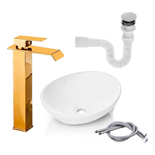 Kit Lavamanos+grifo Monocontrol Oro Brillante+push+acople