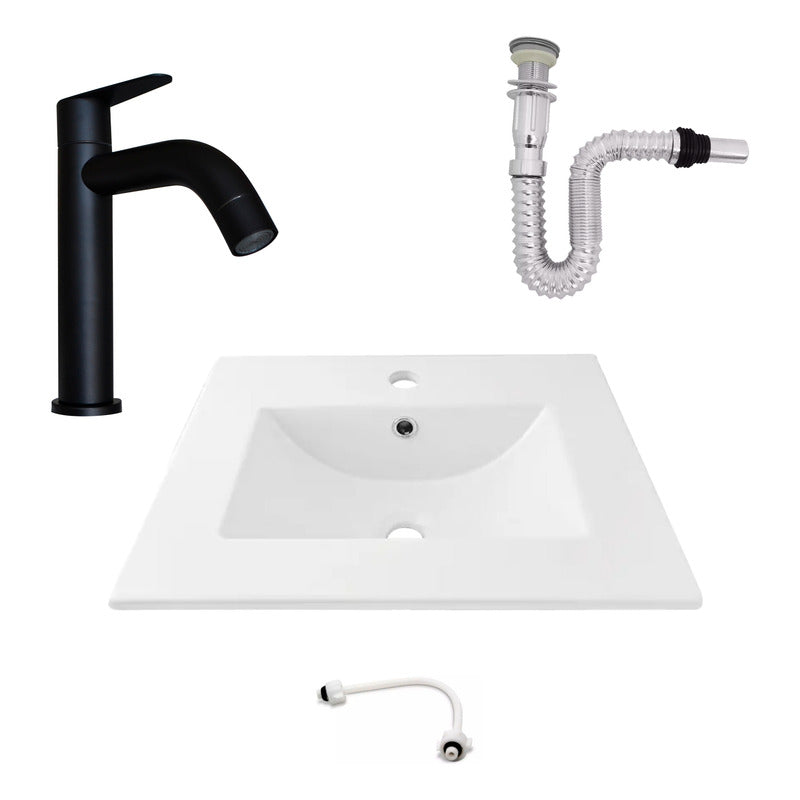 Kit Placa Lavamanos 61*40cm+griferia Agua Fria+push Flex. 9