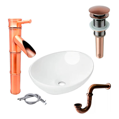 Kit Lavamanos Canoa+griferia Monoc.+push+sifon Cobre Antiguo