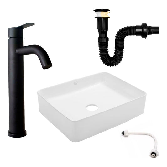 Kit Lavamanos Rect.+griferia Monocontrol Ma.plana+push Negro