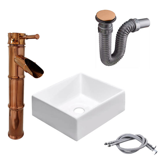 Kit Lavamanos Cuadrado+griferia Monocontrol Bambu+push Rosa