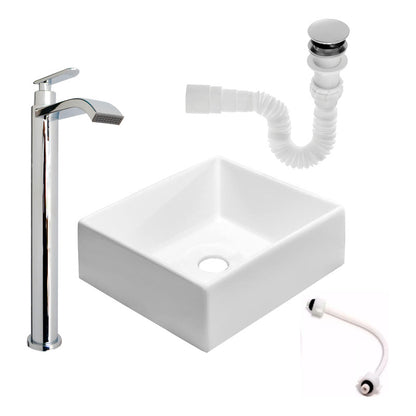 Kit Lavamanos Cuadrado+griferia Agua Fria Cromada+push