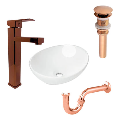 Combo Lavamanos Canoa+griferia Monoc.+push+sifon Oro Rosa
