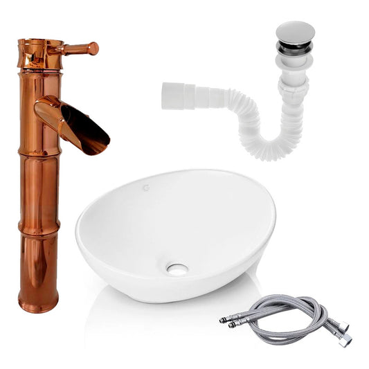Kit Lavamanos+grifo Monocontrol Bambú Oro Rosa+push Y Acople