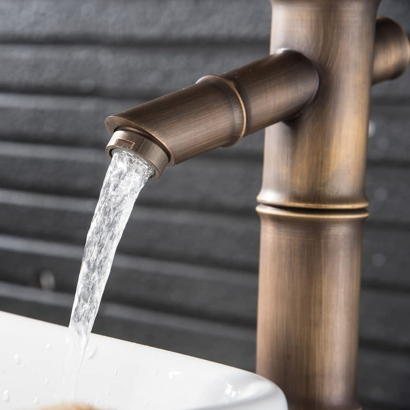 Mezclador Lavamanos Cobre Satin Brillante Alto Tipo Bamboo