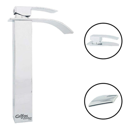 Grifería Lavamanos Monocontrol Alto Tipo Cascada Pico Curvo