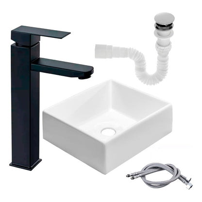 Kit Lavamanos Cuadrado+grifo Monocontrol Cuadrada Negro+push