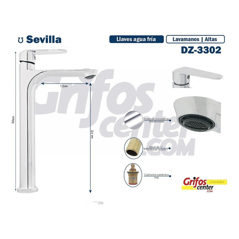Grifería Para Lavamanos Alta Agua Fría Delta
