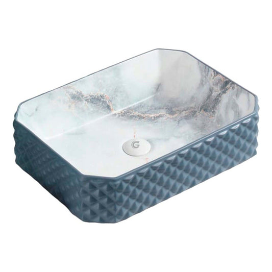 Lavamanos Rectangular De Sobreponer Azul/calacata