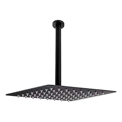 Ducha Negra Cuadrada Con Tubo A Techo En Acero Inoxidable