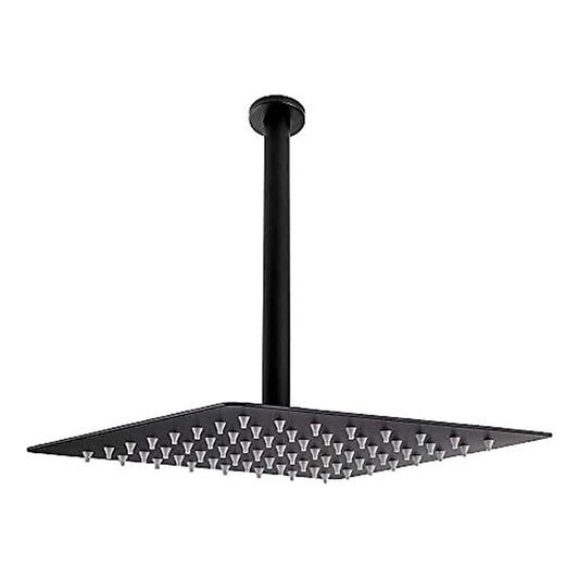 Ducha Negra Cuadrada Con Tubo A Techo En Acero Inoxidable