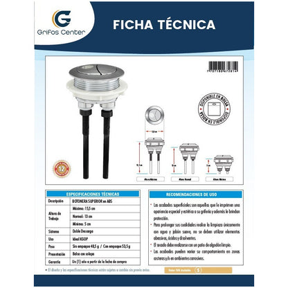 Botonera De Sanitario Superior Eco Doble Descarga