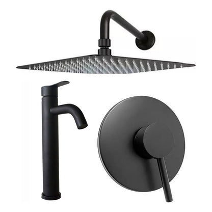 Kit Ducha 15cm +grifería Agua Fria+monocontrol Redondo Negro