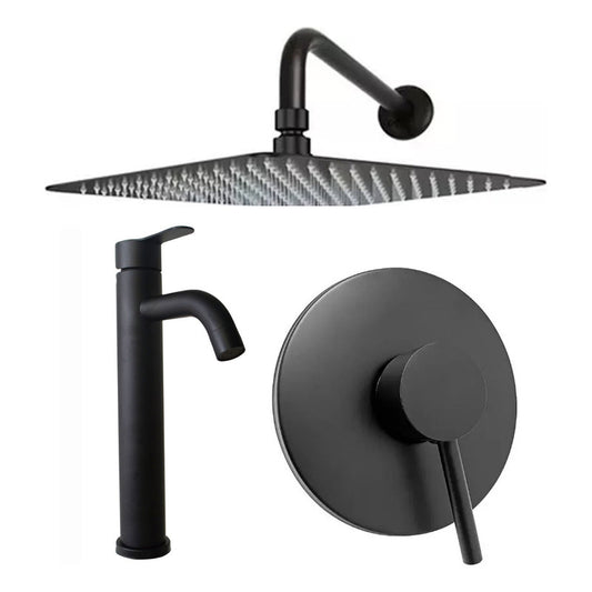 Kit Ducha 15cm +grifería Agua Fria+monocontrol Redondo Negro