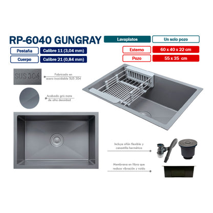 Lavaplatos Gris Mate 60*40*22cm + Accesorios