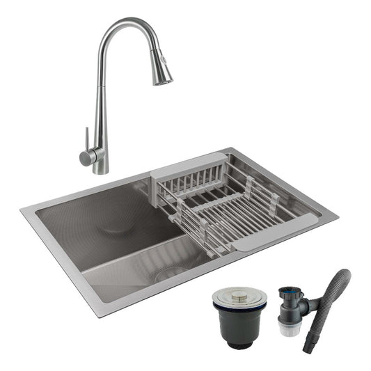 Combo Lavaplatos 60*40cm+griferia Extraible Plata+accesorios