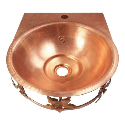 Lavamanos Circular En Cobre + Soporte A Pared En Cobre