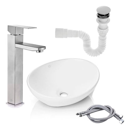 Kit Lavamanos+grifo Monocontrol Cuadrada Satinada+push+acopl