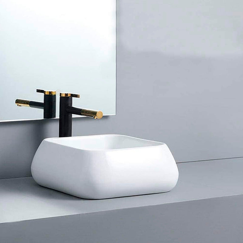 Lavamanos En Porcelana Blanco Semicuadrado