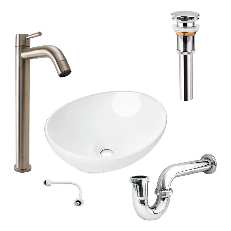 Combo Lavamanos Canoa+griferia Agua Fria+ Push Y Sifon Gf3