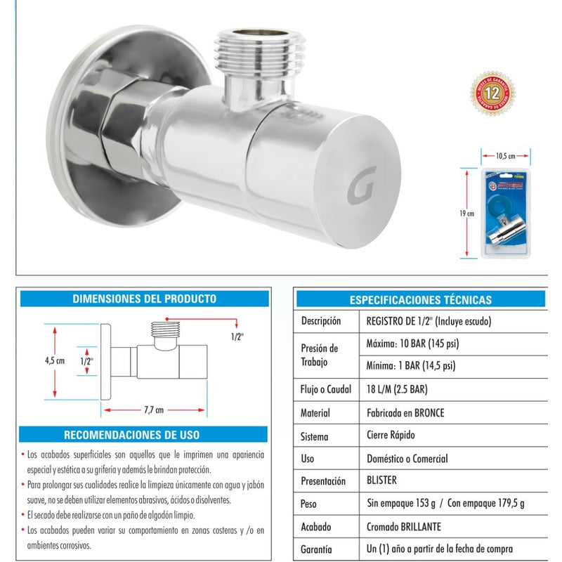 Registro En Bronce Cromado Salida De 1/2